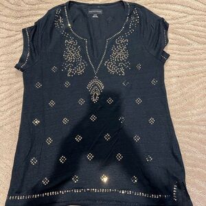 Gorgeous Saks fifth Avenue short sleeve black blouse with gold sequins